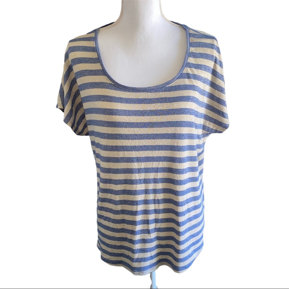 Chico’s Metallic Striped Short Sleeve Top| Chicos Short Sleeve Shirt